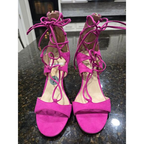 Marc Fisher Heels Women's Size 7 Pink Suede Lace Up Strappy Stiletto High Heel - Picture 1 of 12